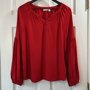Hinge Red Balloon Sleeve Viscose Blouse Top - Size Medium
